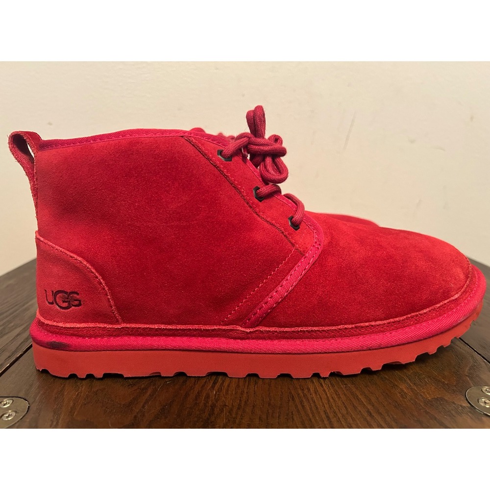 UGG Red Suede Chukka Boots Men's 11 Sheepskin lined Ankle Lace up